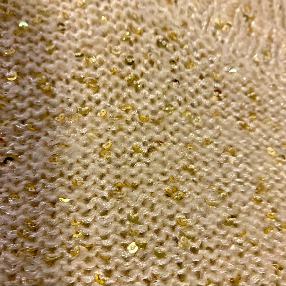 New Anne Klein cream knit lightweight sweater sparkly mini gold sequins M - Picture 8 of 13